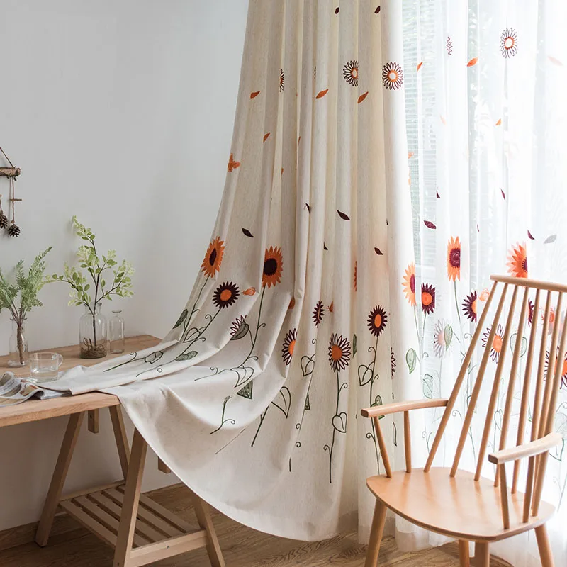 

Korean style curtain modern minimalist small fresh art bedroom warm sunflower pastoral curtain