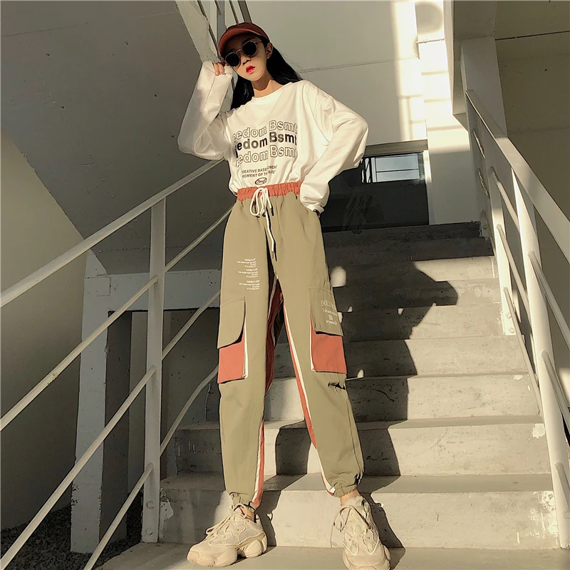 NoEnName_Null лоскутный пояс с высокой талией брюки для женщин Pantalones Mujer зимние однотонные брюки карго корейские женские джоггеры 50cs