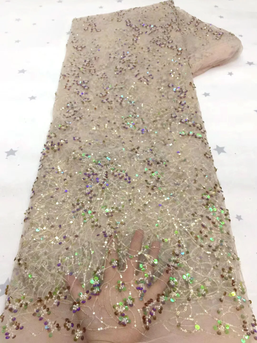 

Luxury Handmade Bead Embroidery French Tulle Lace Fabric Party Nigeria Heavy Bead Lace Fabric Wedding AXZ5126