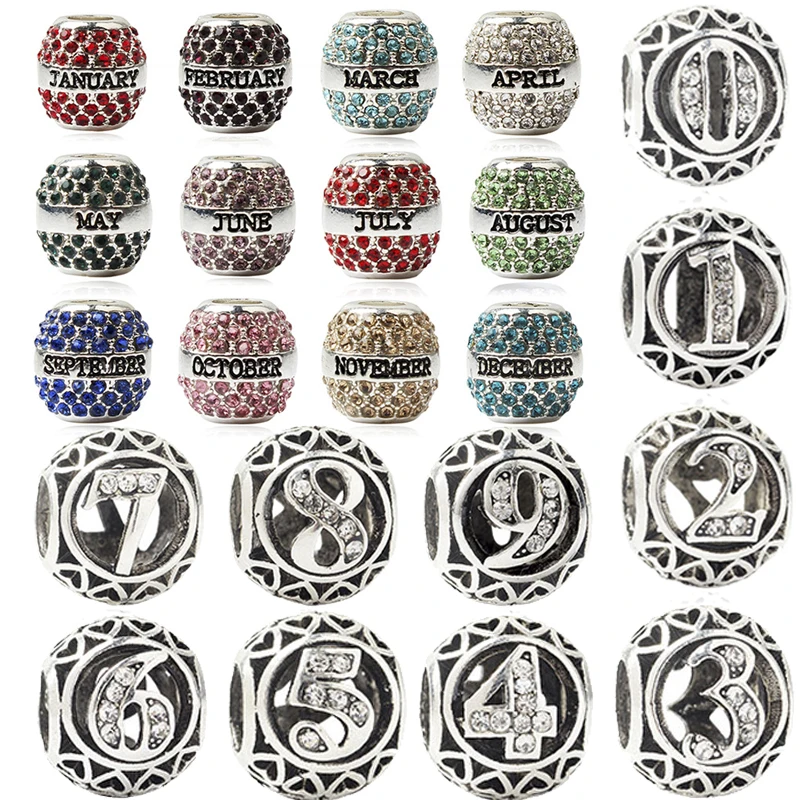 Birthday Gift 12 months & number 0 to 9 charms fit original pandora bracelet diy bead jewelry necklace & bangle for friend women Birthday Gift 12 months & number 0 to 9 charms fit original pandora bracelet diy bead jewelry necklace & bangle for friend women