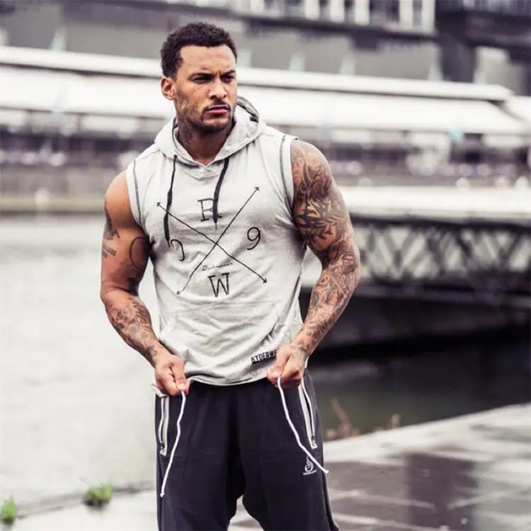 Muscle Kid Brothers Cap Waistcoat Thin Coat Sports Fitness Vest Sleeveless Cardigan Vest Hoodie Fashion