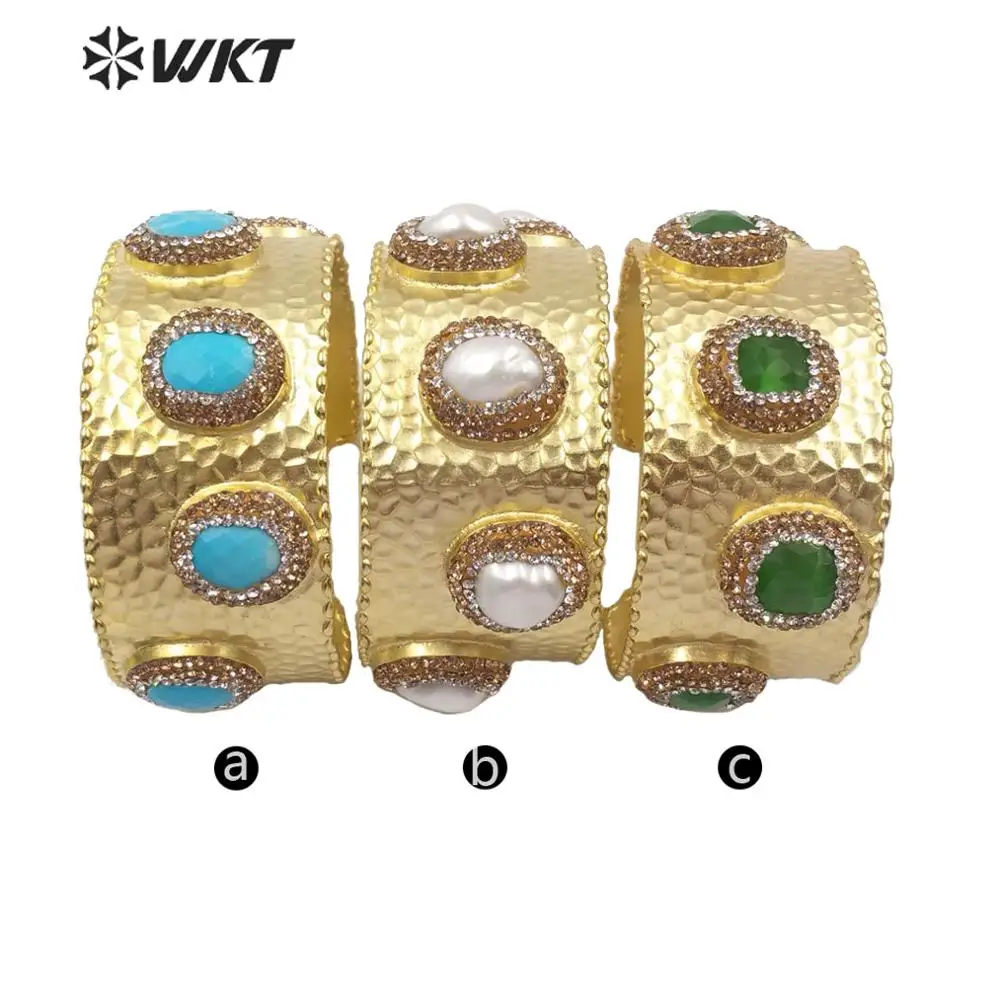 mix colors WT-RB036 Модные женские тройной камень золотой браслет на запястье великолепный камень - Окраска металла: mix colors