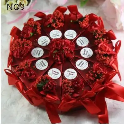 Cake Shape Paper Candy Boxes with Flower Bowknot Ribbon for Romantic Wedding Favors Party Gift Boxes Holders Free Shipping