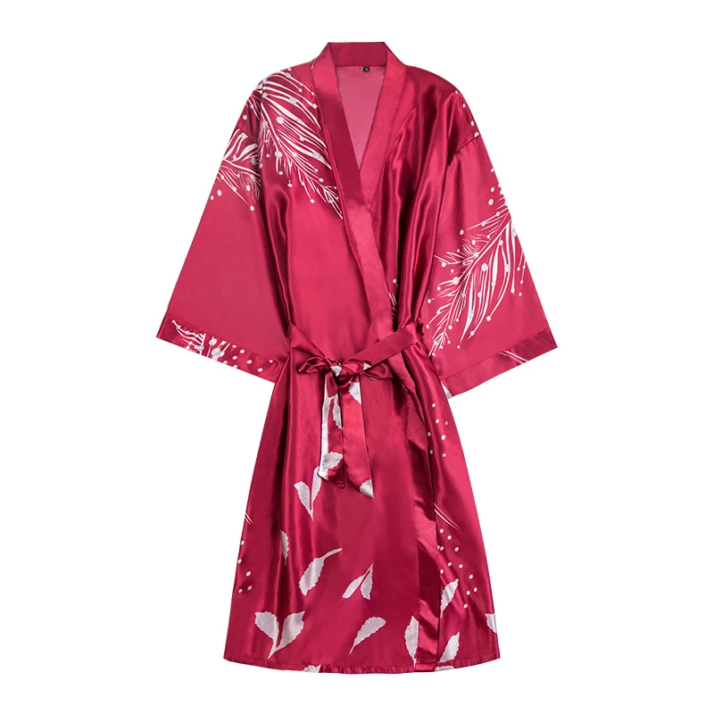 Повседневная Женская домашняя одежда с цветочным принтом, ночная рубашка, летнее кимоно, халат, сексуальный Свадебный халат для невесты, атласное ночное белье, платье для сна