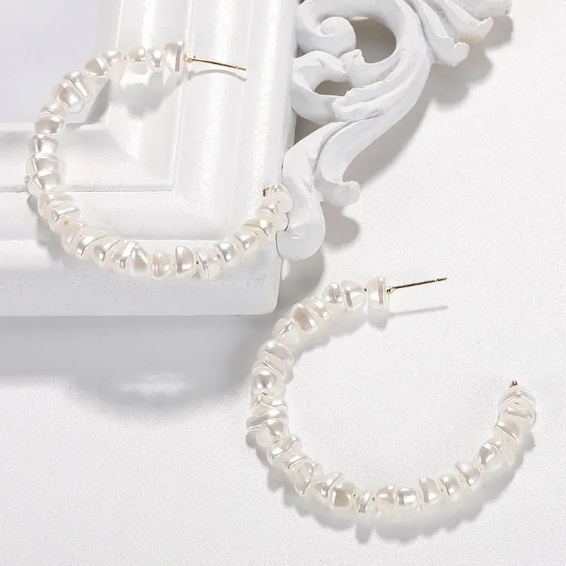

Freshwater Irregular White Pearl Elegant Hoop Earrings For Women Fashion Jewelry H8WF