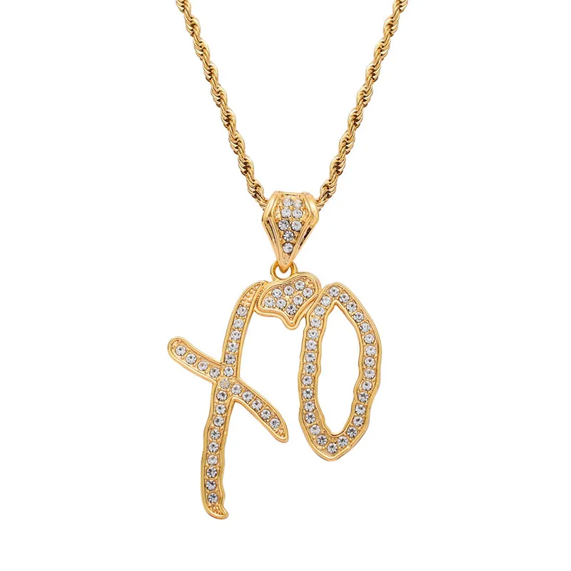 New Hip Hop Necklace Cubic Zircon Lettered XO Pendant With Stainless Steel Long Chain Necklace For Women Men Jewelry