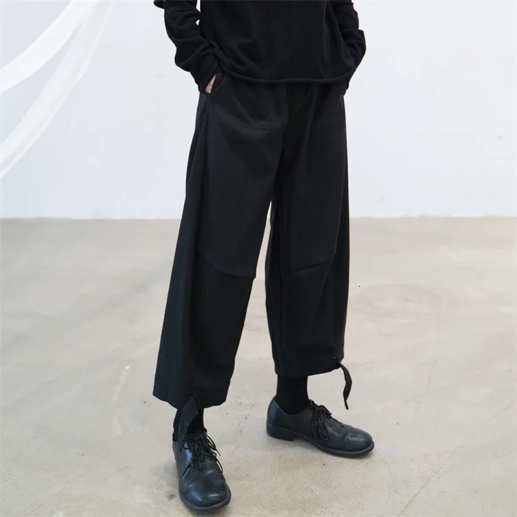 [EAM] Черные длинные штаны-шаровары с высокой эластичной талией для отдыха, новые свободные брюки, женские модные весенне-осенние штаны 1H048