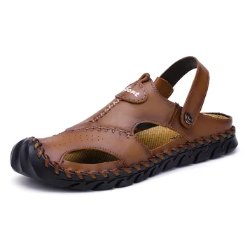 

High Quality Men Sandals Soft Leather Bottom Men Shoes Lightweight Summer Shoes Flat Slippers Wear-resistant Big Size 38-47
