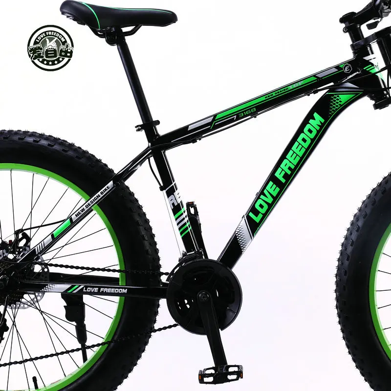 Discount Love Freedom 7/24/27 speed top quality Mountain bike 26 inches Aluminum Bicycles Double disc brakes Fat bike Snow bicycle 5