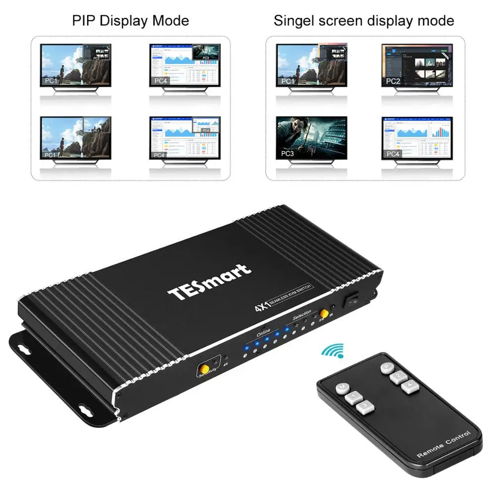 Бесшовный KVM переключатель 4 порта бесшовный HDMI KVM переключатель w/PIP HDMI переключатель KVM 4X1 USB2.0 4 в 1 выход переключатель KVM USB up to4K@ 30 Гц 3D