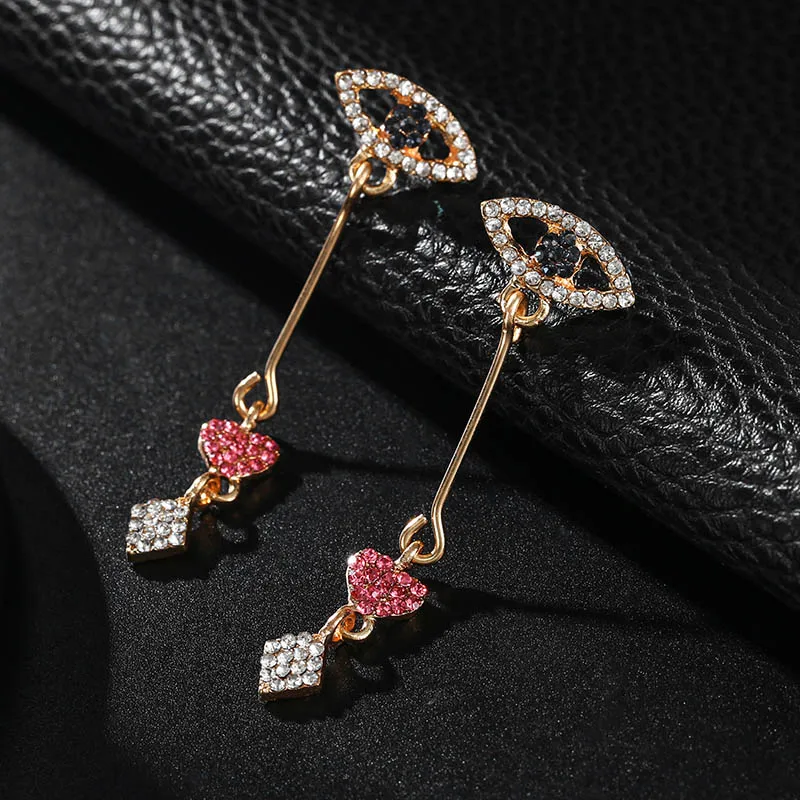 Корейские серьги с кристаллами Длинные эффектные синие глаза сердце квадратные