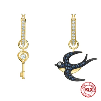 

2020 New Fashion Charms 925 Sterling Silver Luxury Jewelry Gift For Female Yellow Silver Exquisite Swallows Lucky Keys Earrings