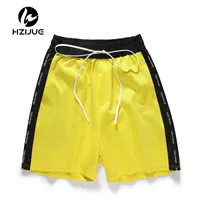 Цвет: желтый HZIJUE, модные летние шорты в полоску,, мужские хип-хоп повседневные штаны до колен с эластичной резинкой на талии, модные шорты в уличном стиле - Цвет: Цвет: желтый