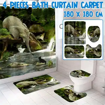 

Elephant Save Cat Printed Shower Curtains Bathroom with Hooks Waterproof and Toilet Cover Mat Bathroom Non-Slip Mat Rug Kit