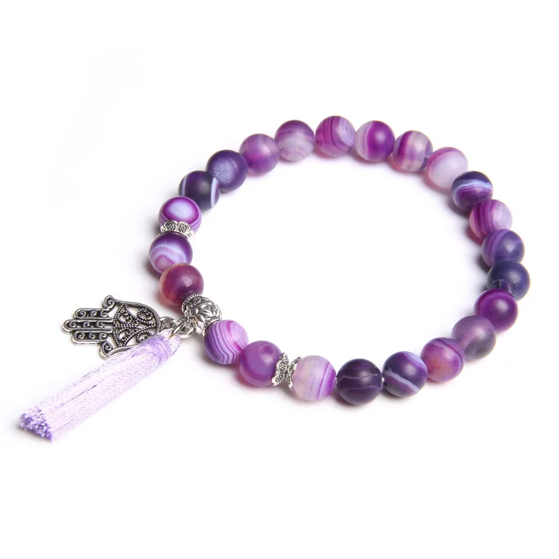 Натуральный Фиолетовый Мечта кристаллы аметиста камень Бусины подарочные браслеты и ювелирные изделия серебро Фатима ручной кисточкой браслеты для женщин