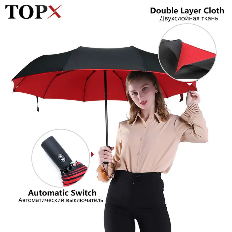 Strong Windproof Automatic Double Umbrella Rain Women 3Fold Female Male 10 Bone Car Luxury Large Business Umbrellas Men Parasol, automatic umbrella, wind resistant umbrella, windproof umbrella