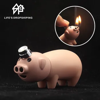 

Creative inflatable piglet lighter double open fire cartoon cute personality strange Cigarettes Pink Piggy lighter Gifts