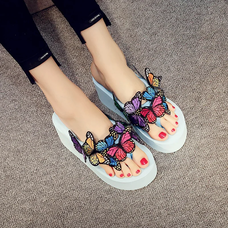 

CINESSD PVC Heels Women Slippers Summer 2020 New Butterfly Handmade Women's Shoes Flip Flops Ladies Slippers Woman Sandals Slide