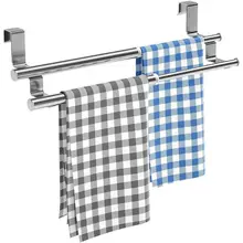 Towel Bar Rack Kitchen Towel Holder Over Cabinet Expandable Towel Rack Organizer Shelf Double Layer Door Hanging Storage Holder