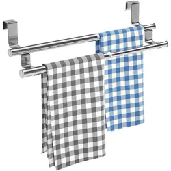 Towel Bar Rack Kitchen Towel Holder Over Cabinet Expandable Towel Rack Organizer Shelf Double Layer Door Hanging Storage Holder