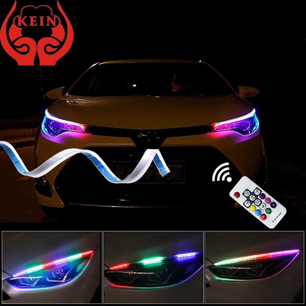 

KEIN 2pcs LED Bulb Tubes DRL Daytime Running Lights Turn Signal Flowing External Colorful Light Guide Strip Waterproof Soft Tube
