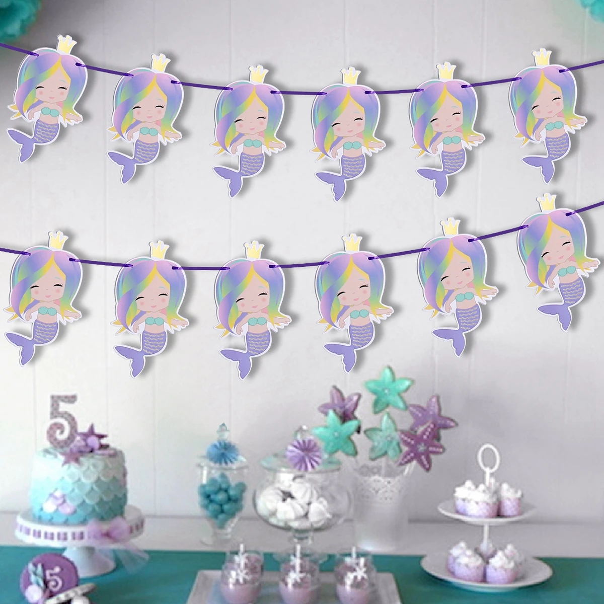 Little Mermaid Party Disposable Tableware Banner Under The Sea 1st Birthday Party Decoration Baby Shower Mermaid Supplies