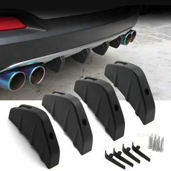 

Wooeight 4x Universal Rear Bumper Lip Spoiler Diffuser Shark Fin Shape Splitter Anti-collision Scratch Protector Car Accessories