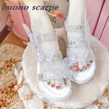 

Summer 2020 handmade custom diamond-encrusted butterfly fairy platform sandals for ladies handmade fairy sandals
