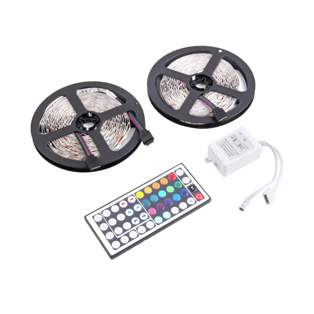 

10M 600LEDS 3528 SMD RGB 2X 5M LED light strip + 44 Key IR Remote Controller Wholesale Drop Shipping
