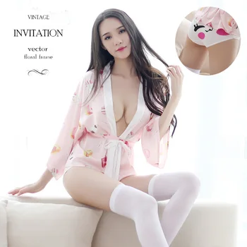 

Student Bathrobe Dressing Kimono Sexy Costume Patchwork Silk Robes Sexy Night Dress Wedding Nightwear Sleepwear Bride Lingerie