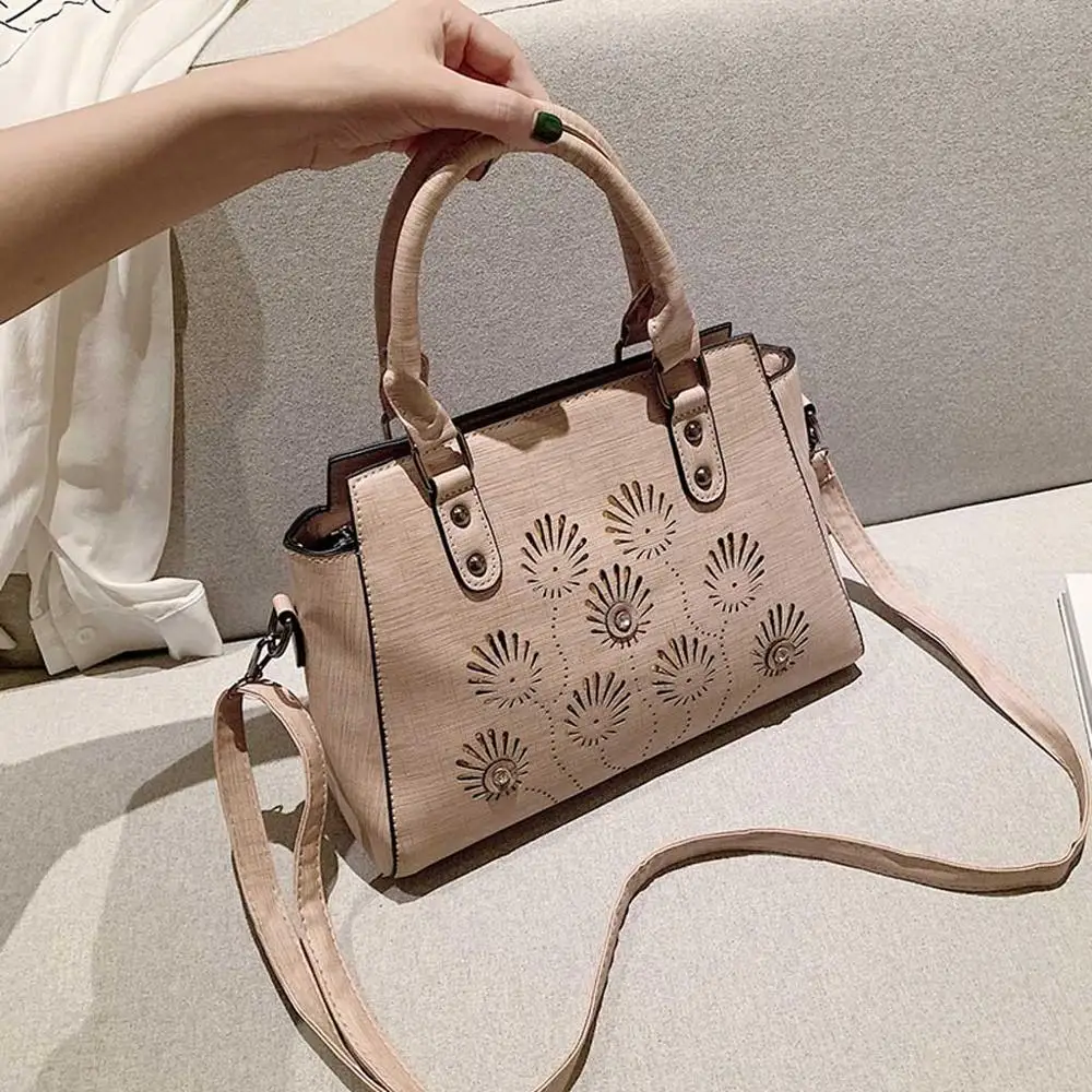 

Hollow Carving Luxury Handbags For Women 2019 Solid Color Leather Shoulder Bag Fashion Cross Body Bag Large Capacity Tote #15
