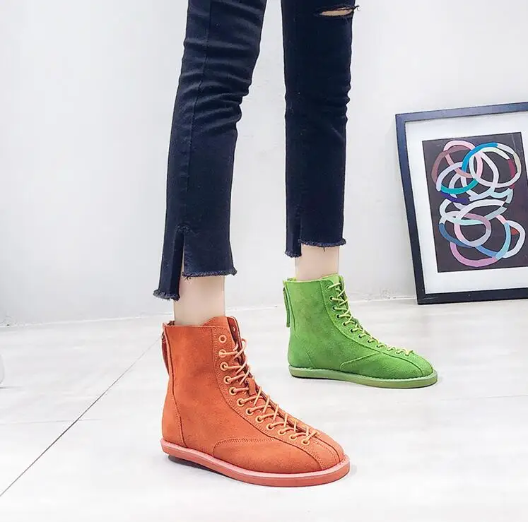 

Boots Women Shoes Woman Boots Fashion Flat Ankle Boots 2019 Autumn New Candy Color with Matte Leather Leather Flat Shoes X199