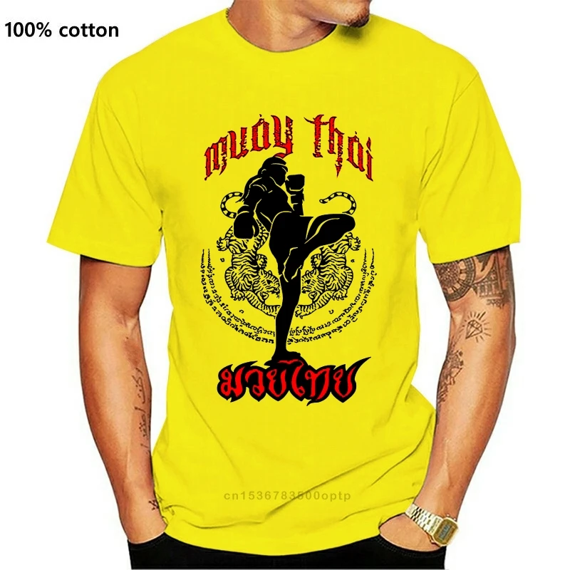 Футболки Muay Thai Kick тайское боевое искусство логотип значок Мужская хлопковая