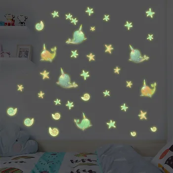 

Cartoon Underwater World Animal Luminous Glow in the Dark Wall Stickers for Kids Rooms Children's Bedroom Living Room Home Decor