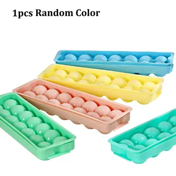

14 Holes Round Balls Ice Mold Plastic Tray Ice Hockey Grid Making Box Molds With Cover Color Random Ice Mold