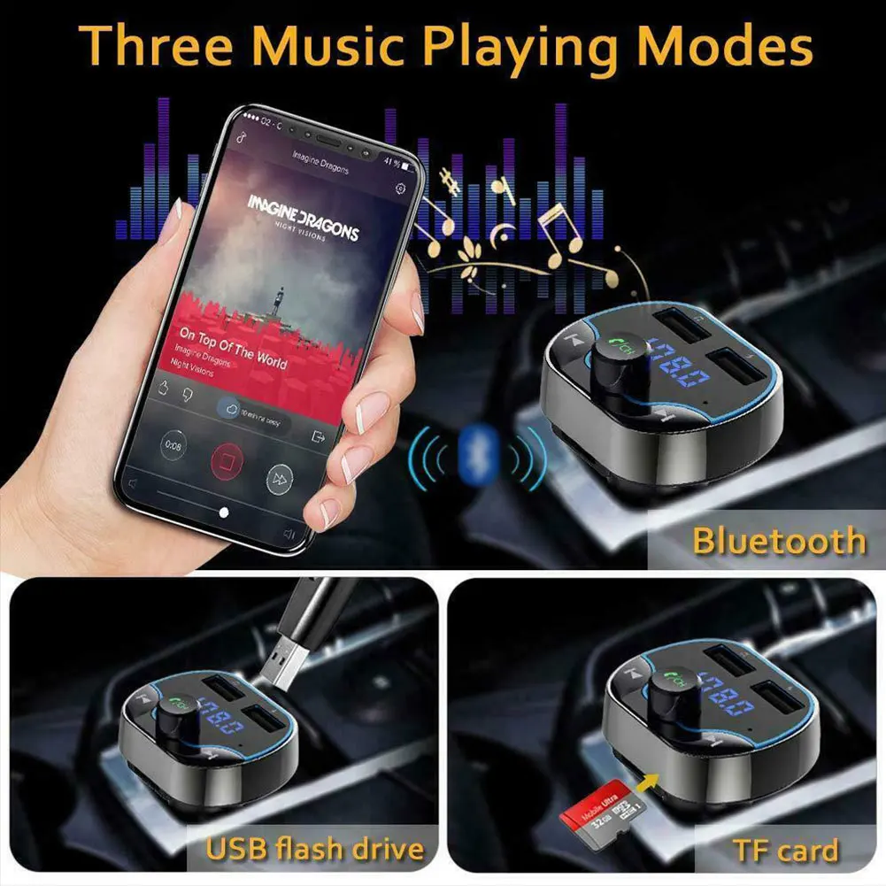 T24 ABS Bluetooth Быстрая зарядка портативный MP3 плеер без потерь автомобильный Интеллектуальный телефон с громкой связью Универсальный простой в эксплуатации черный FM
