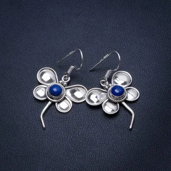 

Natural Lapis Lazuli Butterfly Handmade Vintage 925 Sterling Silver Earrings 1 1/4" T4775