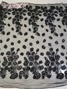 

New design African Lace Fabric Black French Net Fabric Tulle Mesh Sequin Fabric for Party Dress