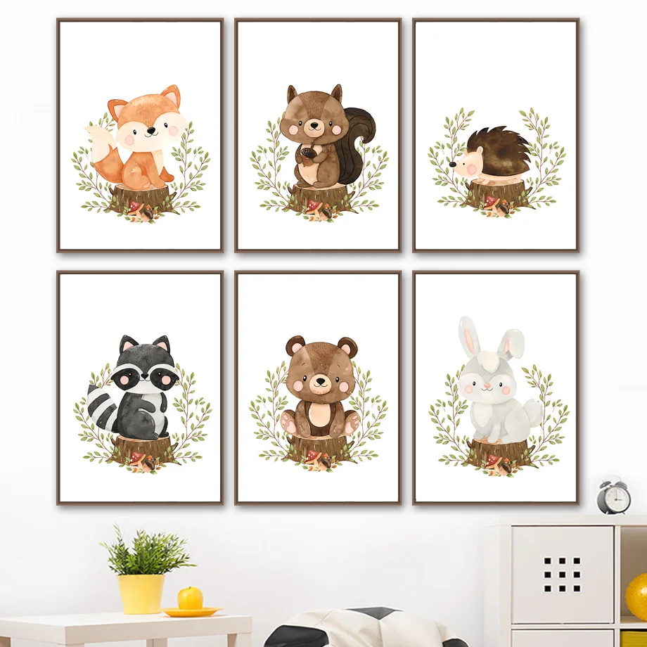 Fox-Rabbit-Bear-Raccoon-Hedgehog-Squirrel-Nursery-Wall-Art-Canvas-Painting-Posters-And-Prints-Wall-Pictures (2)
