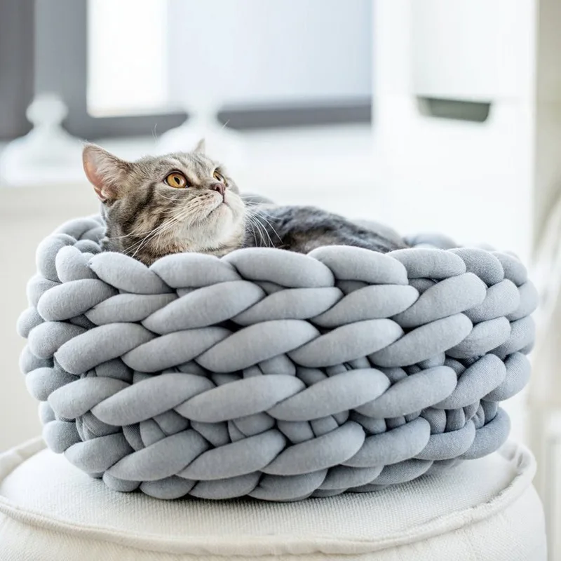 50cm Diy Hand Woven Coarse Wool Pet Nest Cat Bed Winter Cozy Warm Dog House Crochet Chunky Knitted Kennel Mat Pet Supplies Aliexpress Home Garden