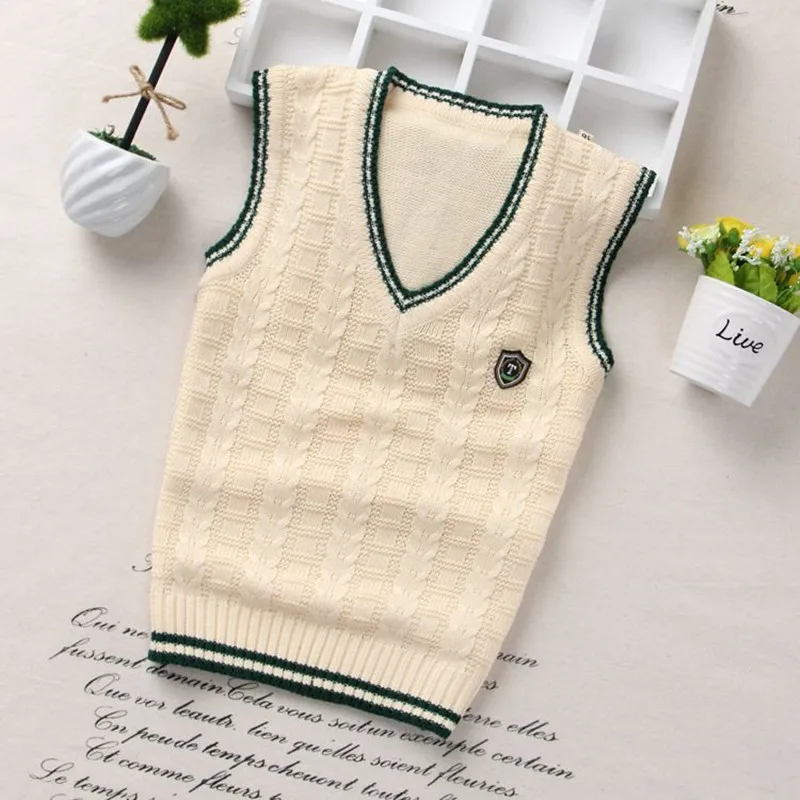 Autumn Children Vest Boys Pullover V-neck Waistcoat Girls Kids Knitted School Uniform Winter Baby Clothes Sleeveless Sweaters