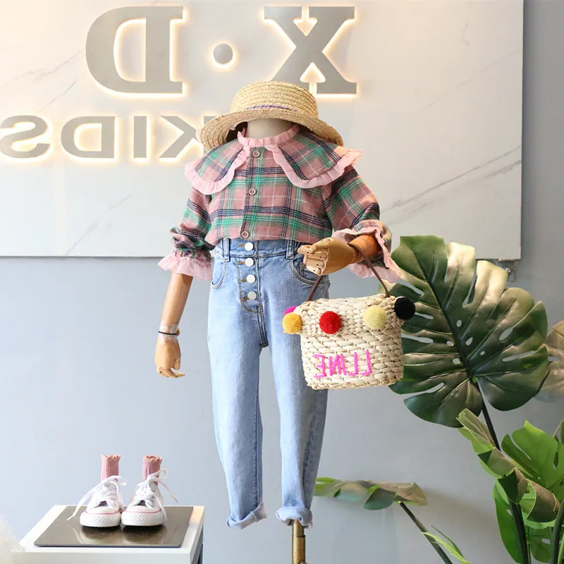 

Girl'S Shirt Plaid Delicate Shirt Tops 19 Autumn Clothing New Style Childrenswear 3-8-Year-Old
