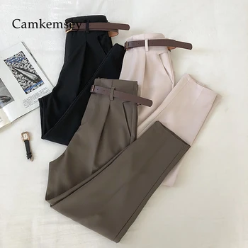 

CamKemsey Korean Solid Basic Suit Pants Women 2020 Spring Autumn Casual High Waist Ankle Length Leisure Harem Pants