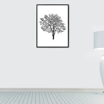 

1pc Simple Black and White Plant Hanging Paintings Creative Wall Painting for Home Living Room without Frame 36x28cm(White)