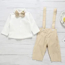 Комплект одежды для маленьких мальчиков, комплект зимней одежды для малышей, комплект одежды для малышей, галстук-бабочка для мальчиков+ Однотонная рубашка+ штаны, комбинезон, Костюм Джентльмена