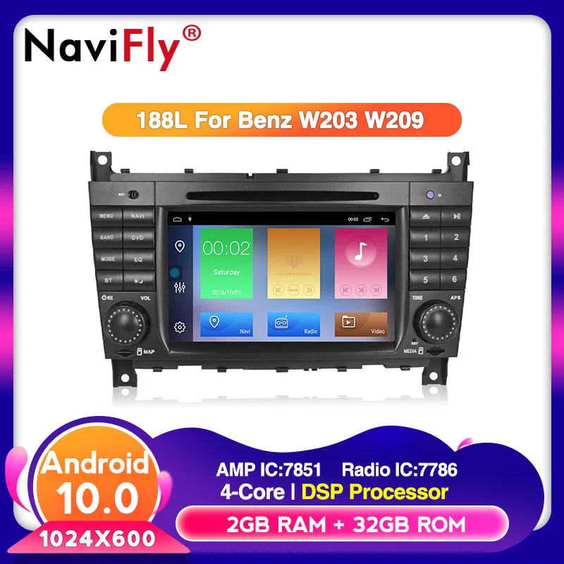 Navifly Android 10 0 RDS DVR DAB + автомобильный DVD мультимедийный плеер для Mercedes W203 android C200 C230 C240