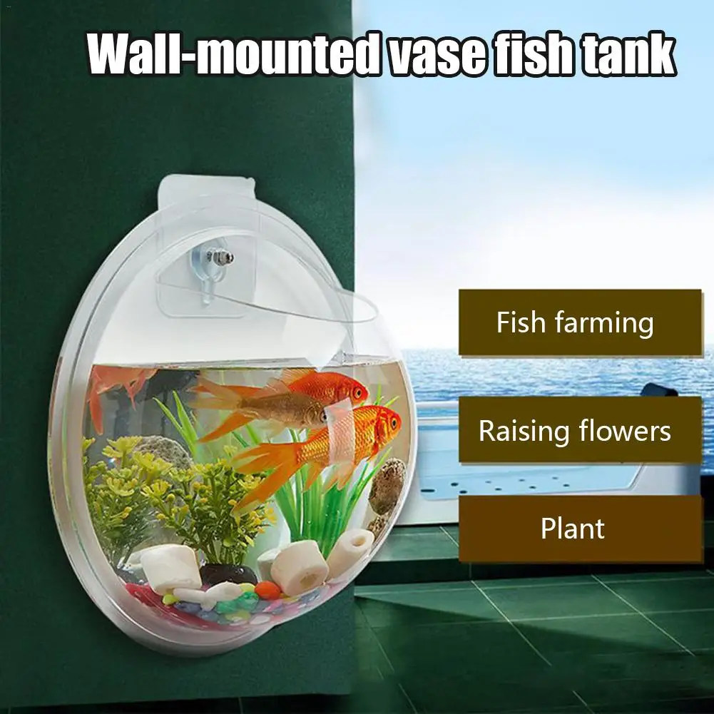 Acrylic Wall Hanging Fish Tank Bowl Aquarium Vase Plant Decorative Flower Pot Transparent Dust