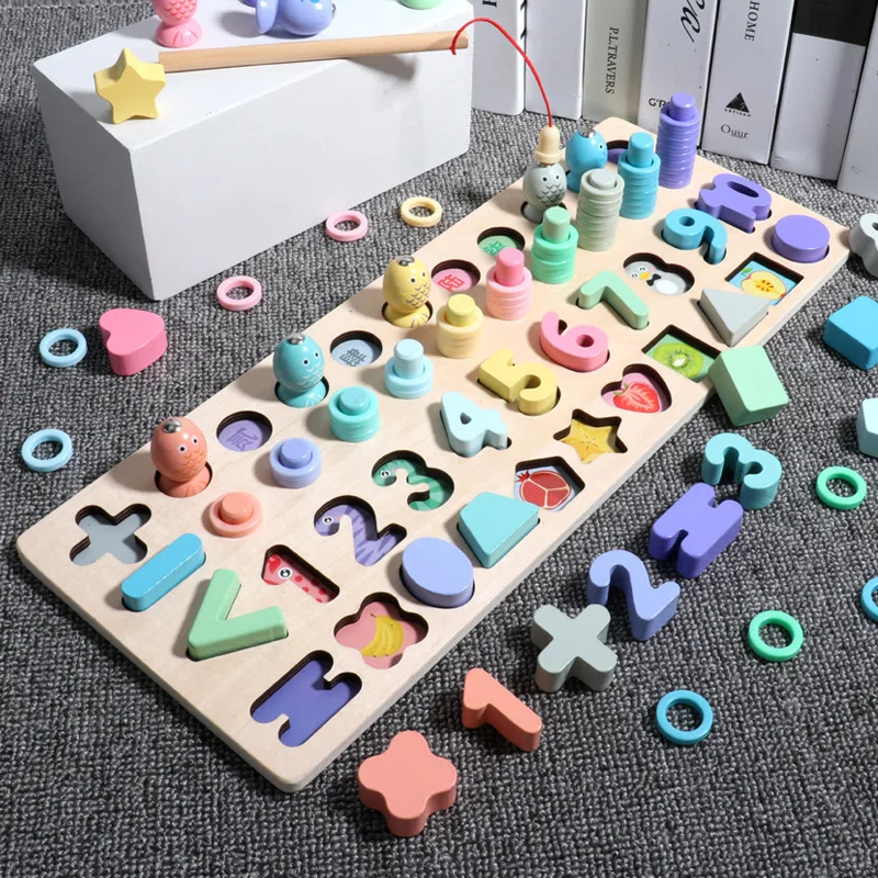3D Wooden Toys Montessori Magnetic Fishing Digital Shape Matching Blocks Educational Toys For Children Busy Board Math Preschool 19