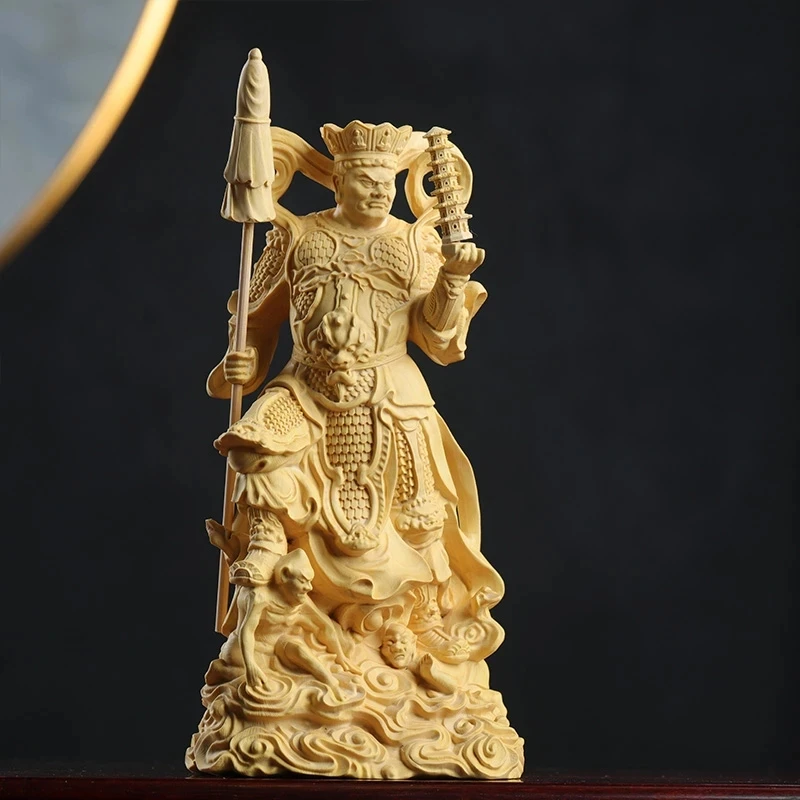 

4pcs 18CM Cypress Wood Boxwood 14CM Caturmaharajakayikas Buddha Sculpture Four Kings Wood Carving Statue Feng Shui Home Decor