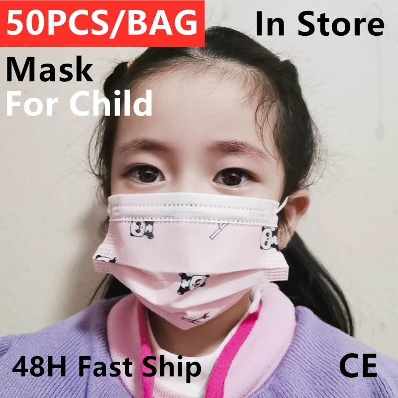 KANGMAKE 50PCS Pink Panda Children Protective Disposable Face Mask Mаска Mаски Mascarillas Masque Jetable Facial Enfant Fille